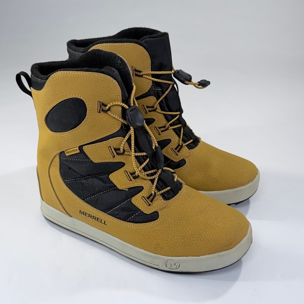 Merrell Snow Bank 4.0 Winter Boots Youth 6 Tan Black Waterproof Unisex Outdoor